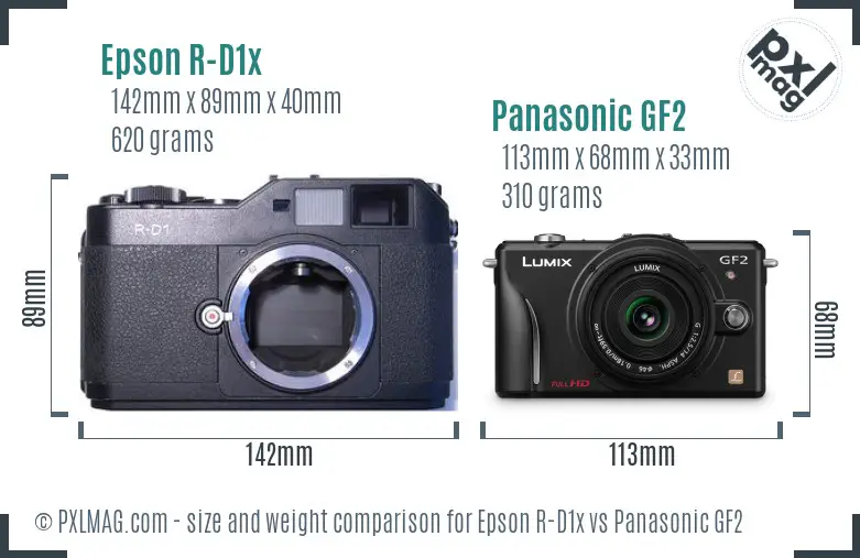 Epson R-D1x vs Panasonic GF2 size comparison