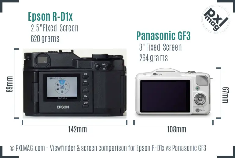 Epson R-D1x vs Panasonic GF3 Screen and Viewfinder comparison