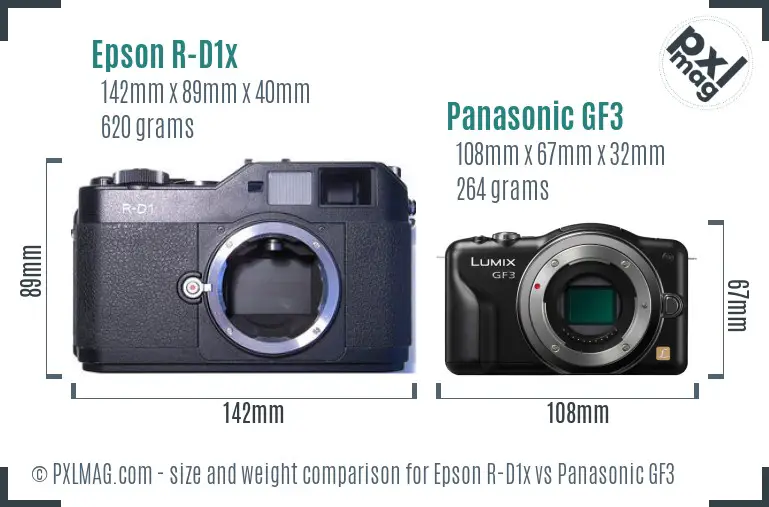 Epson R-D1x vs Panasonic GF3 size comparison