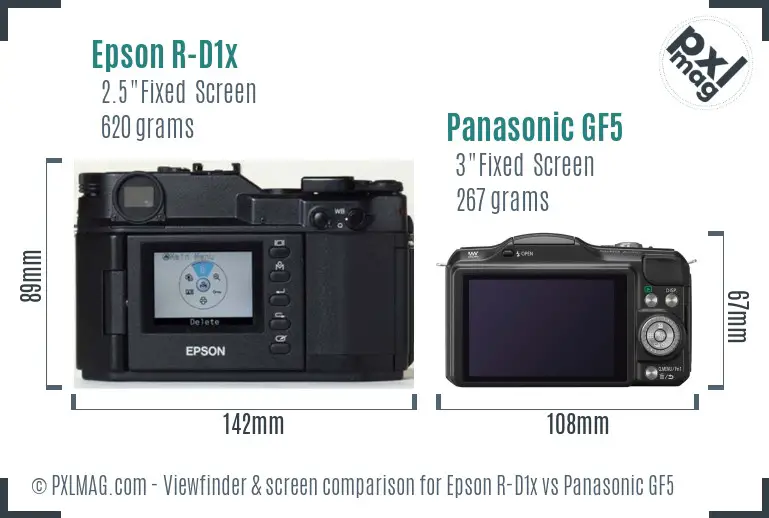 Epson R-D1x vs Panasonic GF5 Screen and Viewfinder comparison