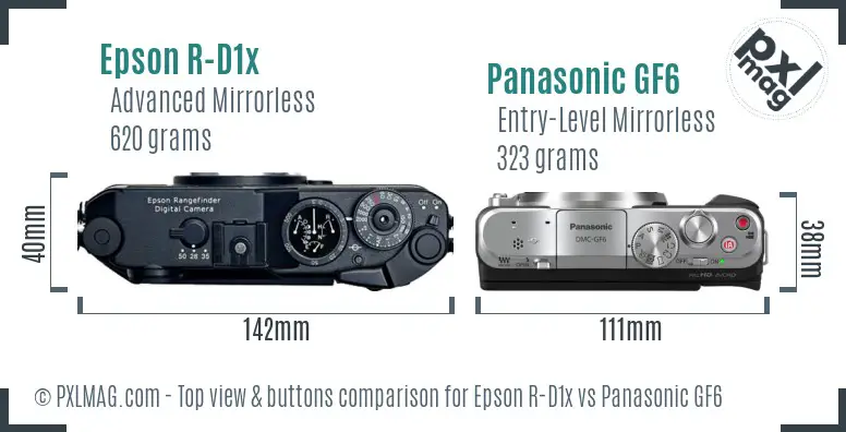 Epson R-D1x vs Panasonic GF6 top view buttons comparison