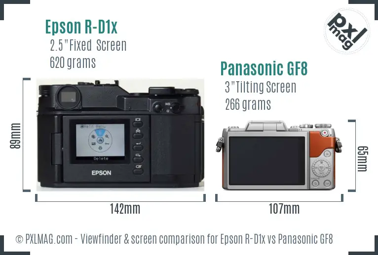 Epson R-D1x vs Panasonic GF8 Screen and Viewfinder comparison