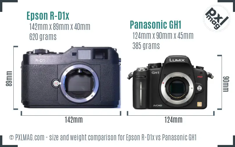 Epson R-D1x vs Panasonic GH1 size comparison