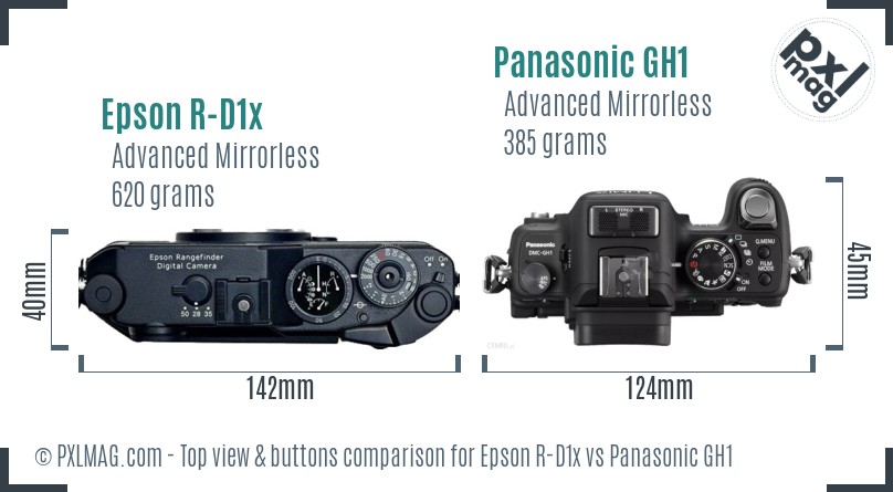 Epson R-D1x vs Panasonic GH1 top view buttons comparison