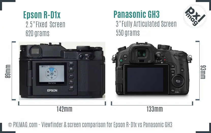 Epson R-D1x vs Panasonic GH3 Screen and Viewfinder comparison