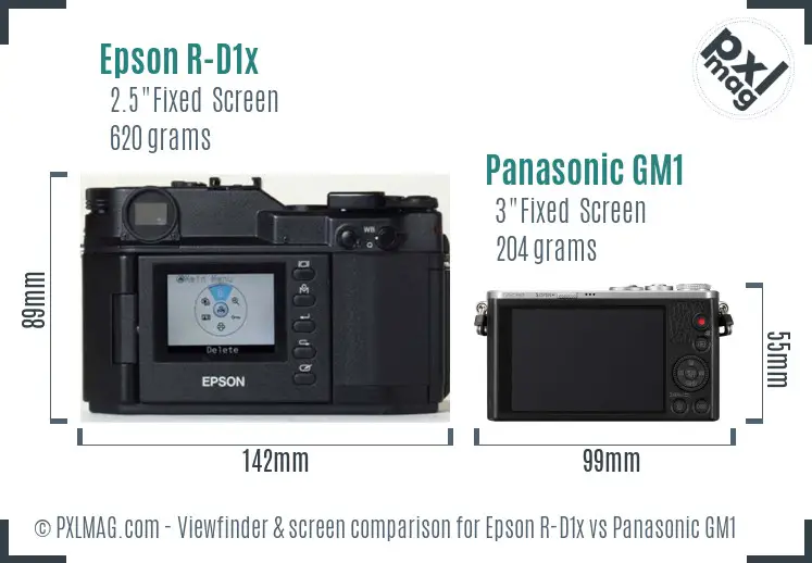 Epson R-D1x vs Panasonic GM1 Screen and Viewfinder comparison