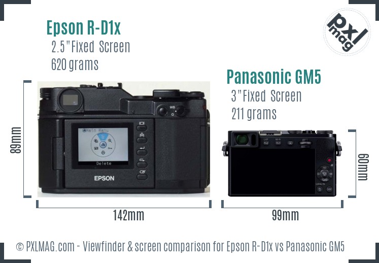 Epson R-D1x vs Panasonic GM5 Screen and Viewfinder comparison