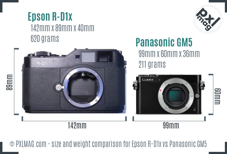 Epson R-D1x vs Panasonic GM5 size comparison