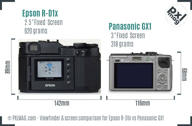 Epson R-D1x vs Panasonic GX1 Screen and Viewfinder comparison