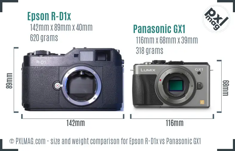 Epson R-D1x vs Panasonic GX1 size comparison