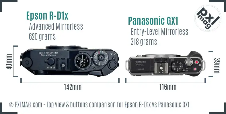Epson R-D1x vs Panasonic GX1 top view buttons comparison
