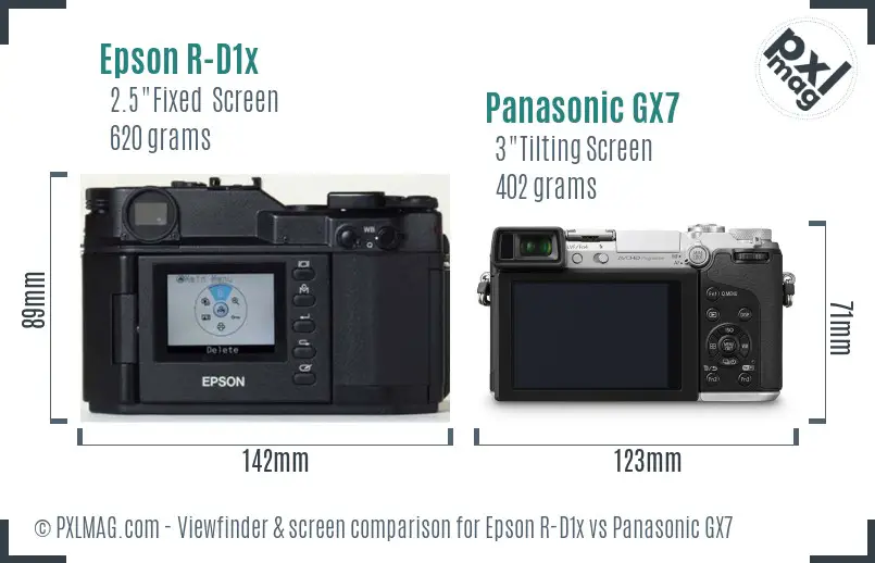 Epson R-D1x vs Panasonic GX7 Screen and Viewfinder comparison