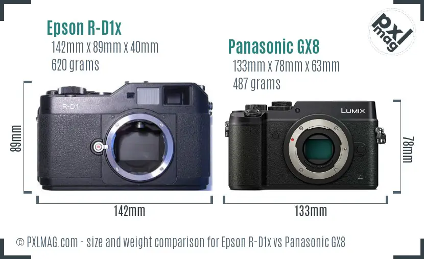 Epson R-D1x vs Panasonic GX8 size comparison