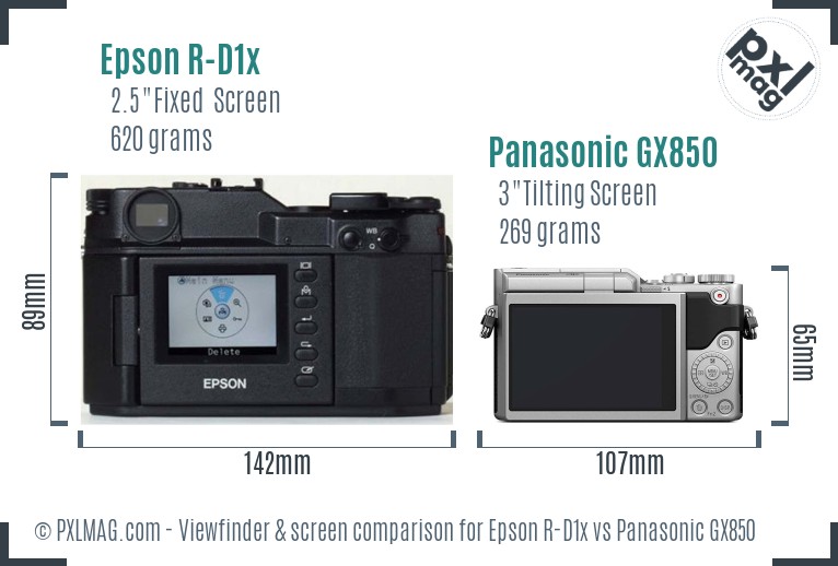 Epson R-D1x vs Panasonic GX850 Screen and Viewfinder comparison