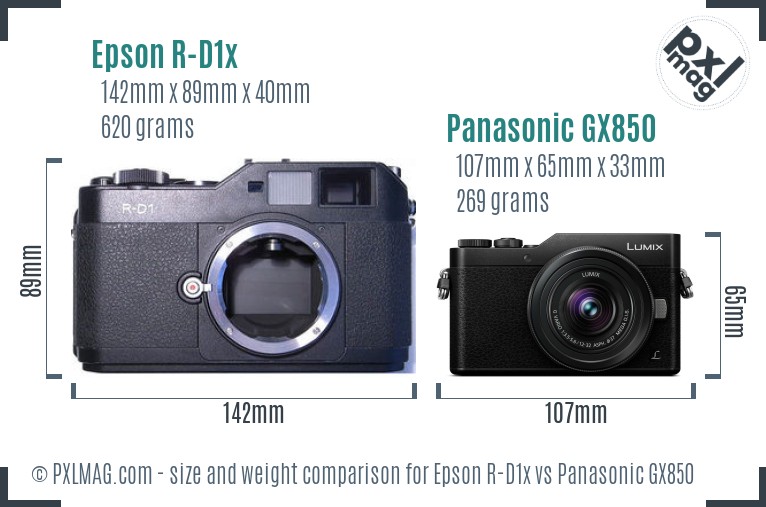 Epson R-D1x vs Panasonic GX850 size comparison