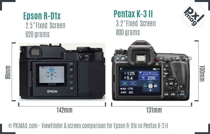 Epson R-D1x vs Pentax K-3 II Screen and Viewfinder comparison