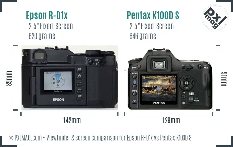 Epson R-D1x vs Pentax K100D S Screen and Viewfinder comparison