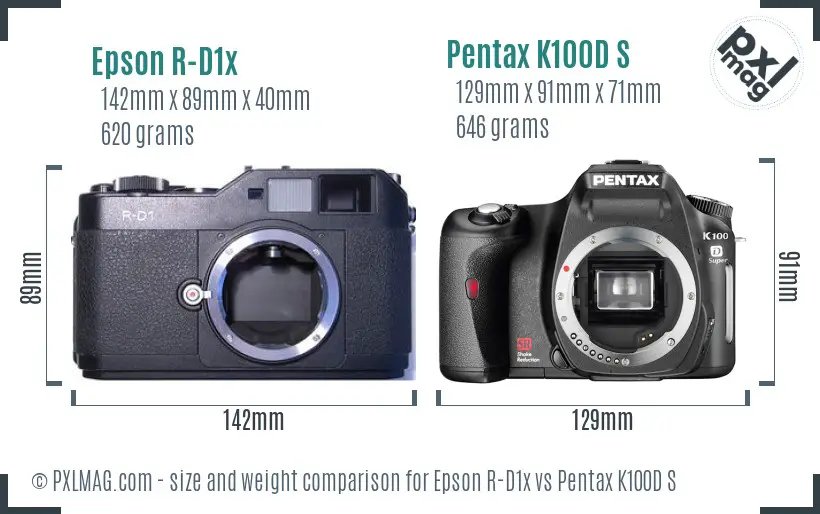 Epson R-D1x vs Pentax K100D S size comparison