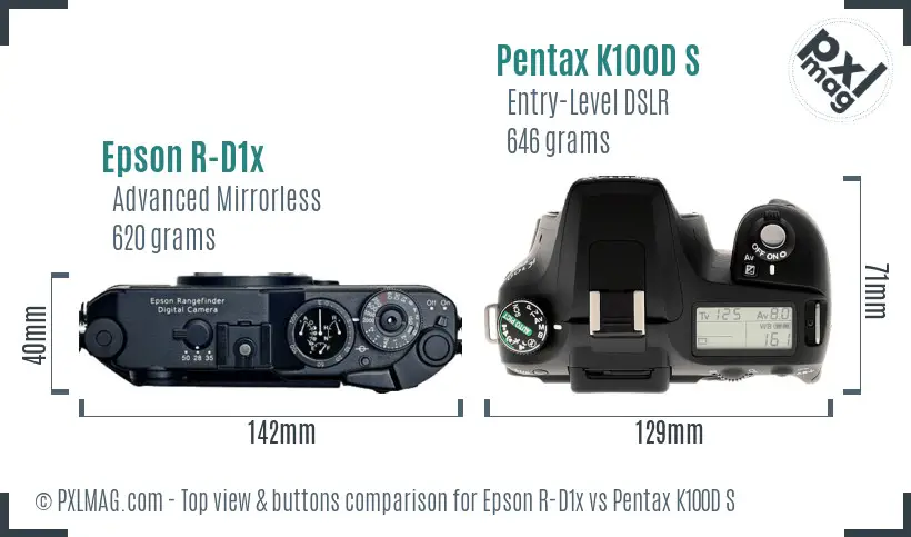 Epson R-D1x vs Pentax K100D S top view buttons comparison