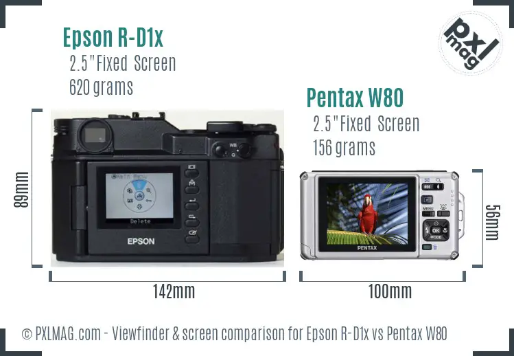 Epson R-D1x vs Pentax W80 Screen and Viewfinder comparison
