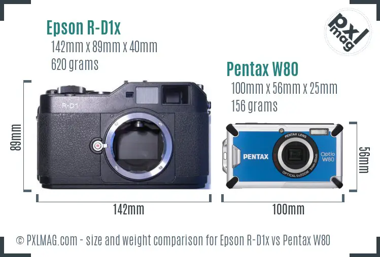 Epson R-D1x vs Pentax W80 size comparison