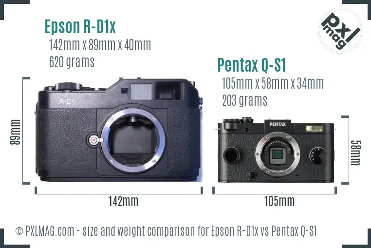 Epson R-D1x vs Pentax Q-S1 size comparison Epson R-D1x vs Pentax Q-S1 size comparison