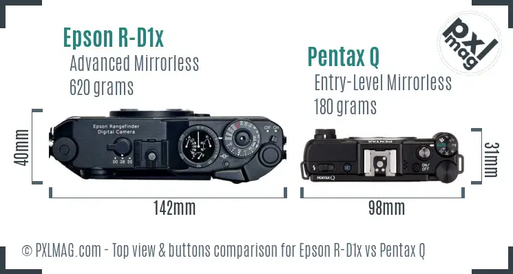 Epson R-D1x vs Pentax Q top view buttons comparison