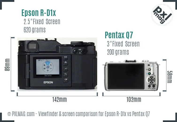 Epson R-D1x vs Pentax Q7 Screen and Viewfinder comparison