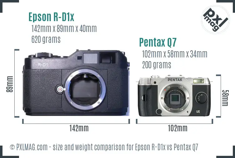 Epson R-D1x vs Pentax Q7 size comparison