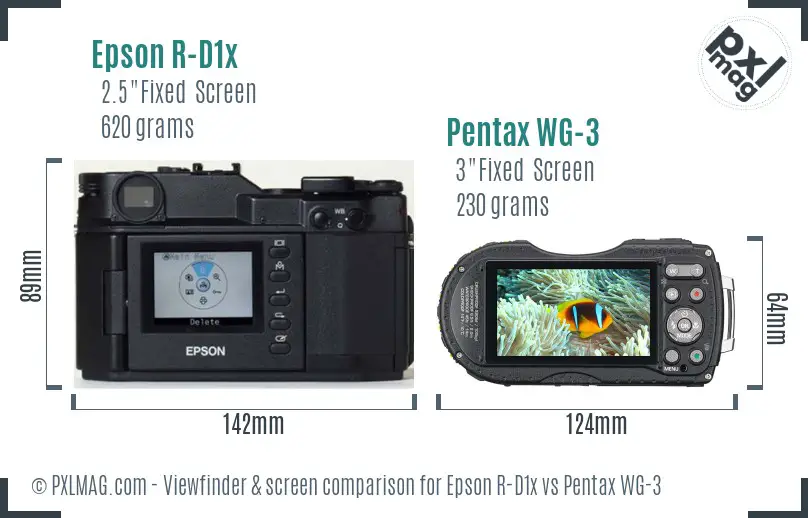 Epson R-D1x vs Pentax WG-3 Screen and Viewfinder comparison