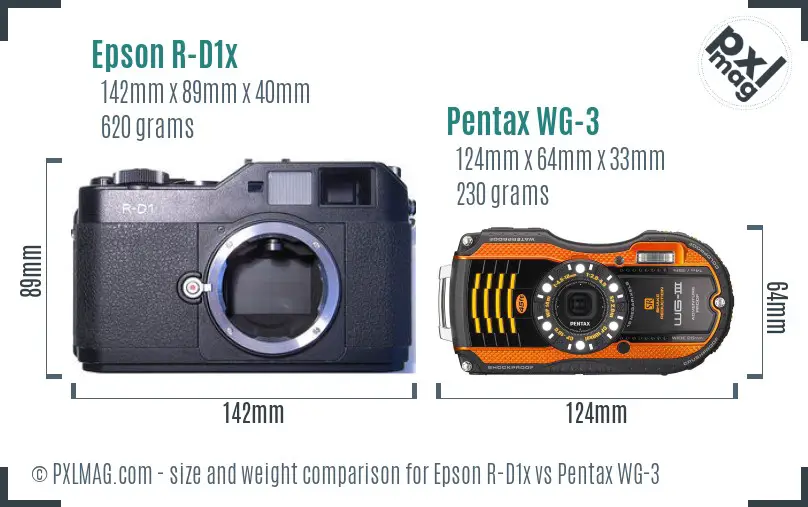 Epson R-D1x vs Pentax WG-3 size comparison