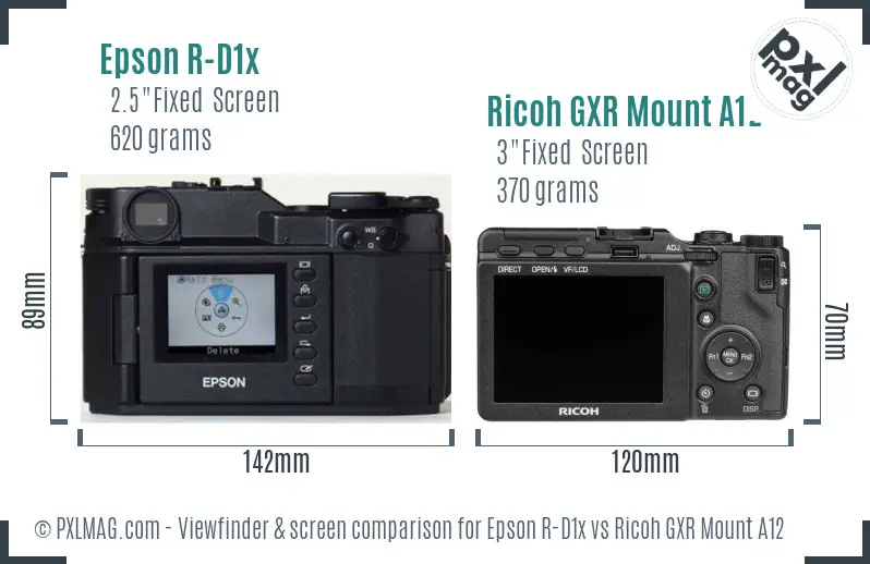 Epson R-D1x vs Ricoh GXR Mount A12 Screen and Viewfinder comparison