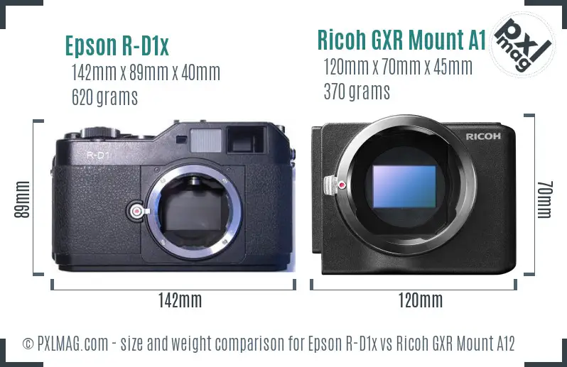 Epson R-D1x vs Ricoh GXR Mount A12 size comparison