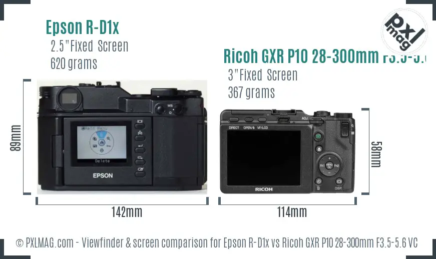 Epson R-D1x vs Ricoh GXR P10 28-300mm F3.5-5.6 VC Screen and Viewfinder comparison Epson R-D1x vs Ricoh GXR P10 28-300mm F3.5-5.6 VC Screen and Viewfinder comparison
