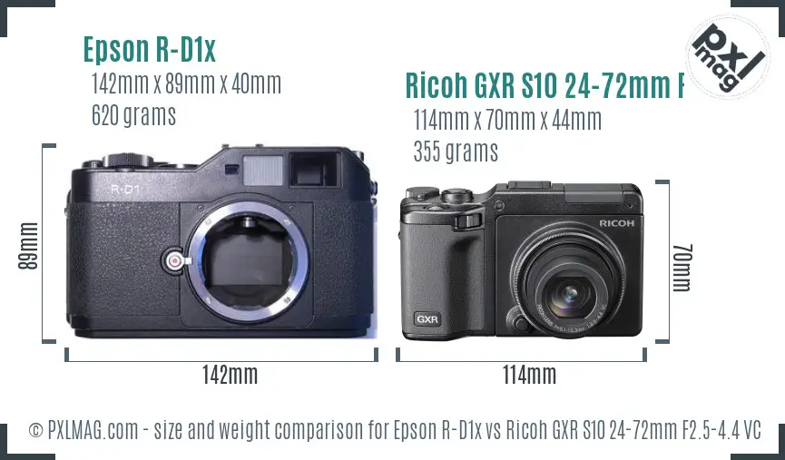 Epson R-D1x vs Ricoh GXR S10 24-72mm F2.5-4.4 VC size comparison
