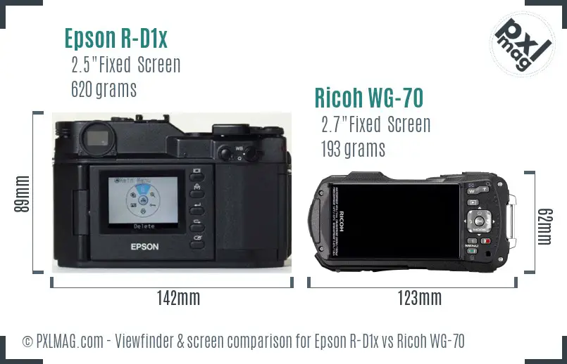 Epson R-D1x vs Ricoh WG-70 Screen and Viewfinder comparison