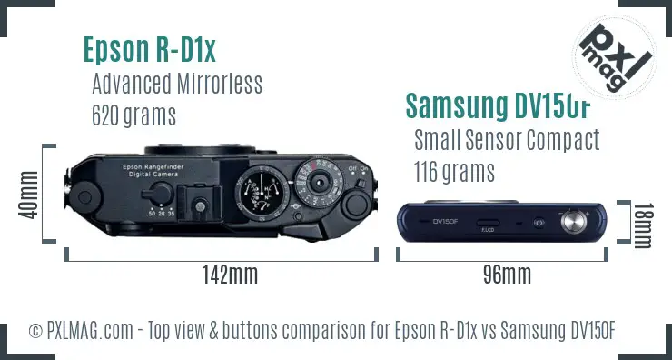 Epson R-D1x vs Samsung DV150F top view buttons comparison Epson R-D1x vs Samsung DV150F top view buttons comparison