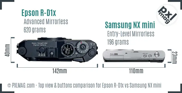 Epson R-D1x vs Samsung NX mini top view buttons comparison Epson R-D1x vs Samsung NX mini top view buttons comparison