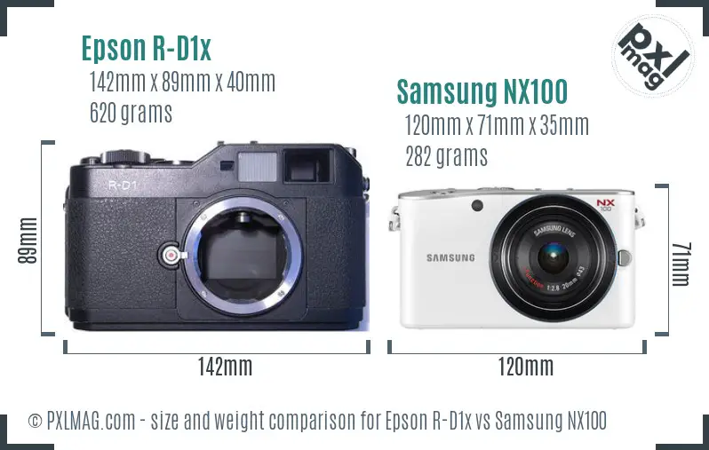 Epson R-D1x vs Samsung NX100 size comparison