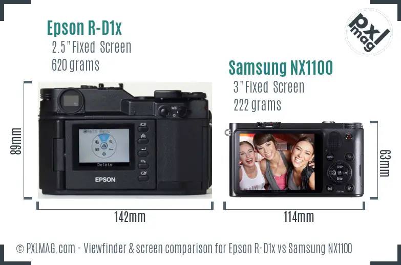 Epson R-D1x vs Samsung NX1100 Screen and Viewfinder comparison