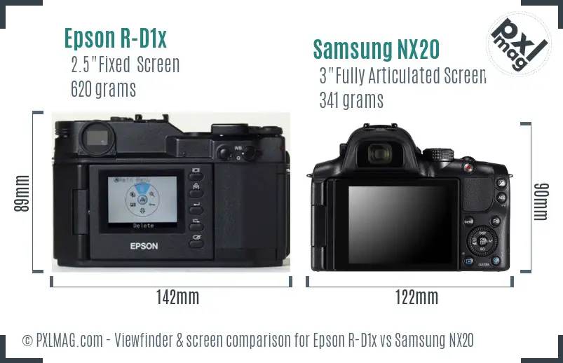 Epson R-D1x vs Samsung NX20 Screen and Viewfinder comparison