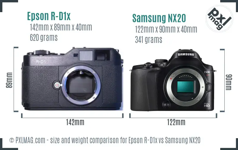 Epson R-D1x vs Samsung NX20 size comparison