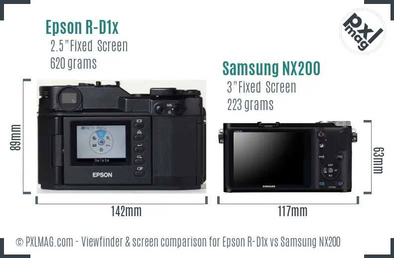 Epson R-D1x vs Samsung NX200 Screen and Viewfinder comparison