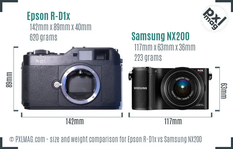 Epson R-D1x vs Samsung NX200 size comparison