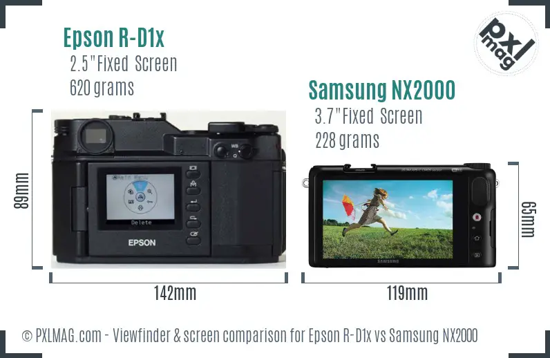 Epson R-D1x vs Samsung NX2000 Screen and Viewfinder comparison