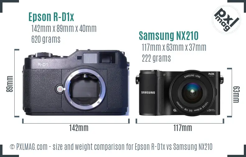 Epson R-D1x vs Samsung NX210 size comparison