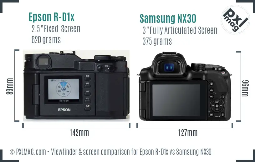 Epson R-D1x vs Samsung NX30 Screen and Viewfinder comparison