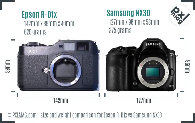 Epson R-D1x vs Samsung NX30 size comparison