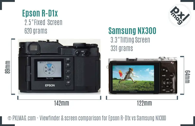 Epson R-D1x vs Samsung NX300 Screen and Viewfinder comparison