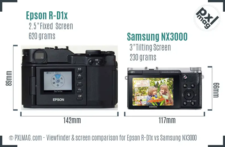 Epson R-D1x vs Samsung NX3000 Screen and Viewfinder comparison